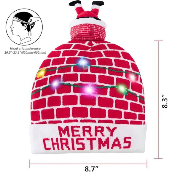 Unisex LED Christmas Sweater Hat Knit Beanie Party Light-up Novelty - Picture 5 of 6